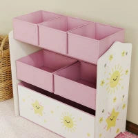 Scaffale per Cameretta a 3 Livelli con 6 Scatole Estraibili di Tessuto non Tessuto, 63x30x66 cm, Rosa