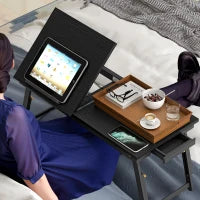 Tavolino da letto pieghevole e regolabile, in bambù con piano inclinabile 83,5x33x34cm Nero