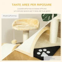 Albero Tiragraffi per Gatti per Gioco e Relax 35.5x37x46 cm Beige