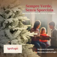 Albero di Natale Innevato Alto 180 cm con Rami Realistici e Base in Metallo Pieghevole