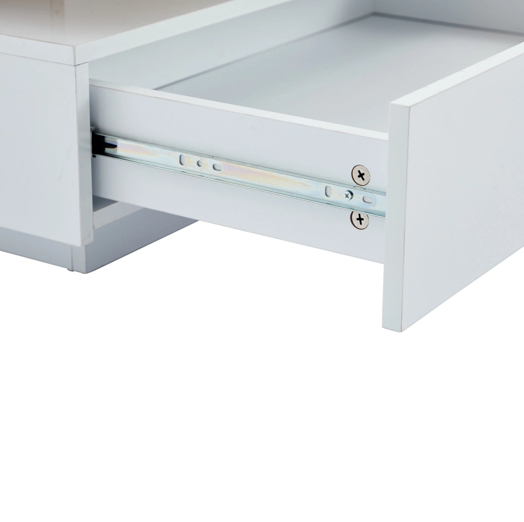 Tavolino da caffè quadrato girevole 360° con cassetto 70x70x36 cm in truciolare; noce e bianco lucido