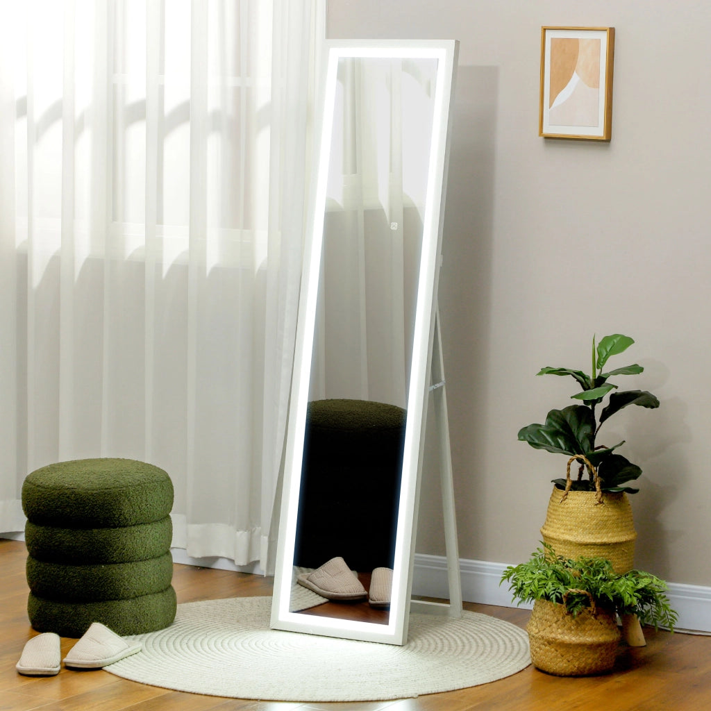 Specchio da Terra con Luci LED ¨C zephmum ¨C Bianco 40x160 cm