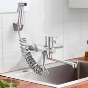 Ceramica da Parete per cucina da Muratura con due Fori Liscio a Nichel 23cm Maniglia a Lema con Pistola Spray Caldo e Freddo Maniglia Singola a Miscelazione in Acciaio Inossidabile