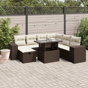 Set Divani da Giardino 8 pz con Cuscini Marrone in Polyrattan
