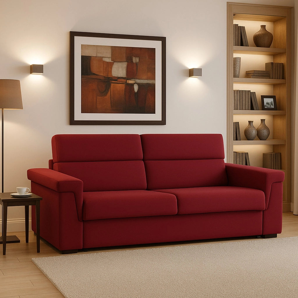 Flaibano, Divano Fisso 2 Posti Sfoderabile Made in Italy, 205x95x100h cm Rosso