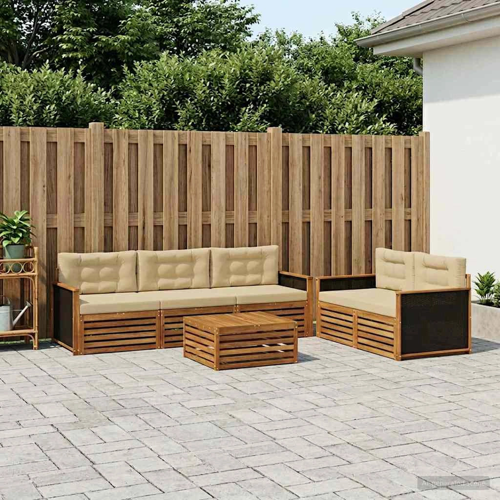 Set di divani da esterno 6 pz Naturale e Beige 3383016