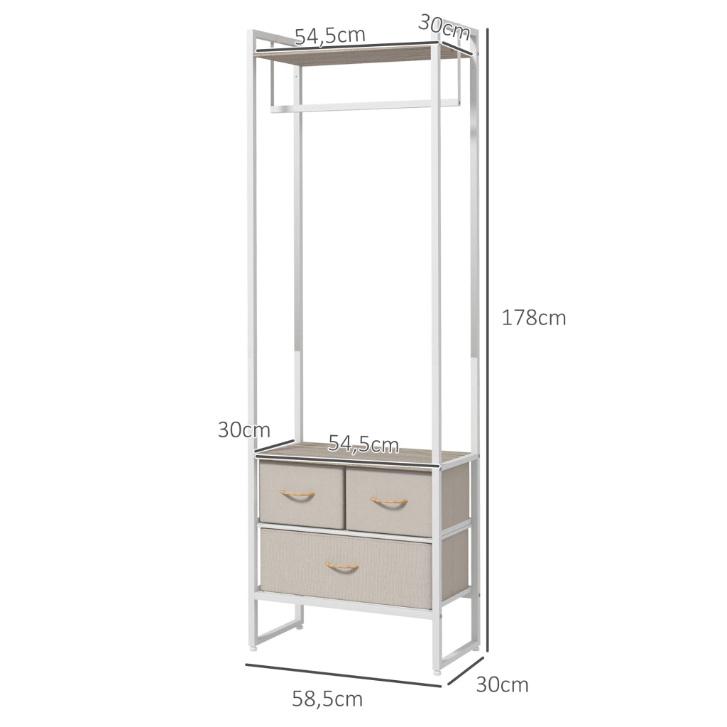 Appendiabiti con 3 cassetti e ripiano ¨C zephmum ¨C 58.5x30x178 cm Natural