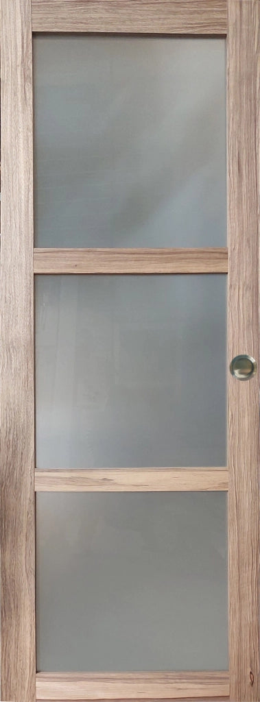 Porta scorrevole modello "Frake" Vetro 3 Piastrelle Depoli in Legno H204 x L73 + 2 conchiglie senza maniglia