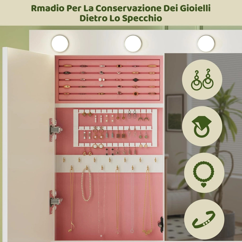 Toeletta da Trucco con Luci e Prese, Luminosità Regolabile,Postazione Trucco,Tavolo da Trucco con Specchio Grande,7 Cassetti,Moderno, Bianco
