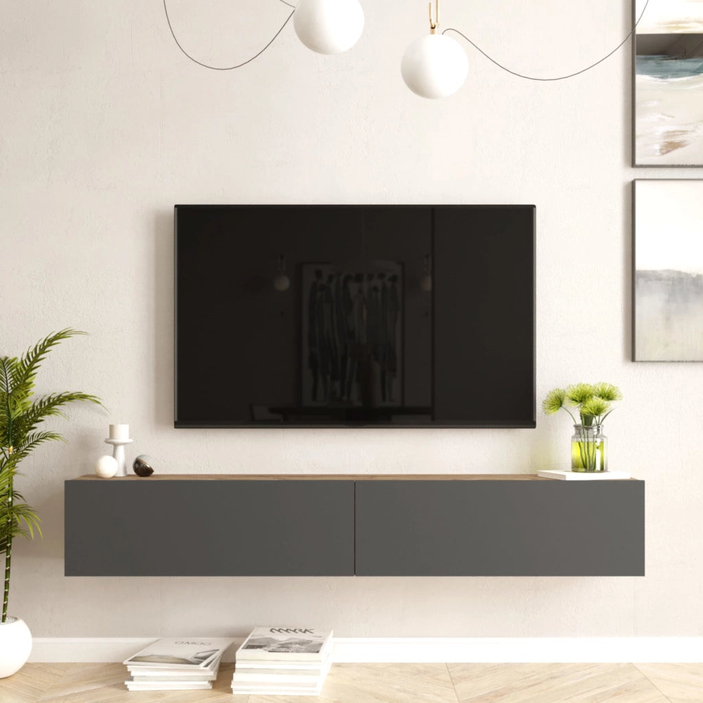Mobile Porta TV Lapinlahti con 2 Ante a Ribalta Consolle da Parete 180 cm - Rovere Rustico/Antracite [en.casa]