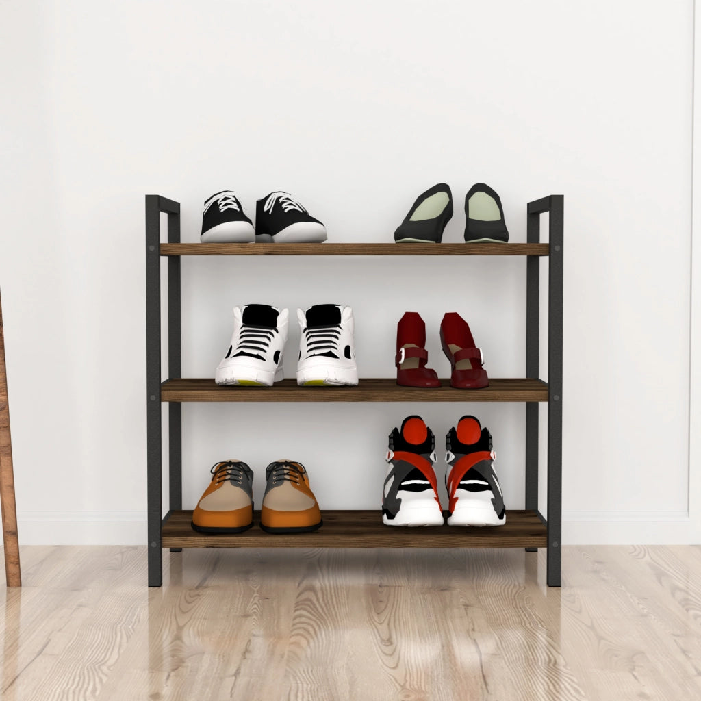Scarpiera 'Sømna' Scaffale Portascarpe a 3 Ripiani - Effetto Rovere Antico [en.casa]