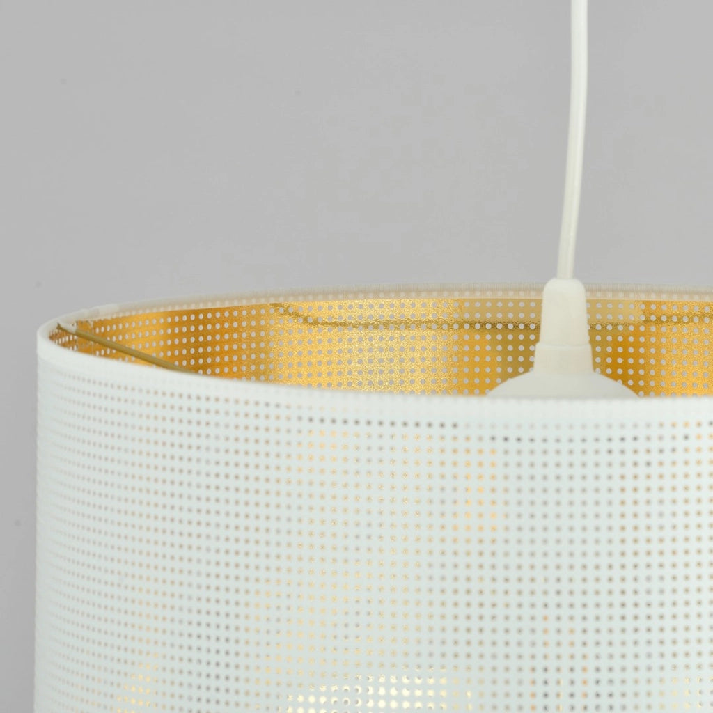 Lampada a sospensione Aston in acciaio bianco con interno dorato