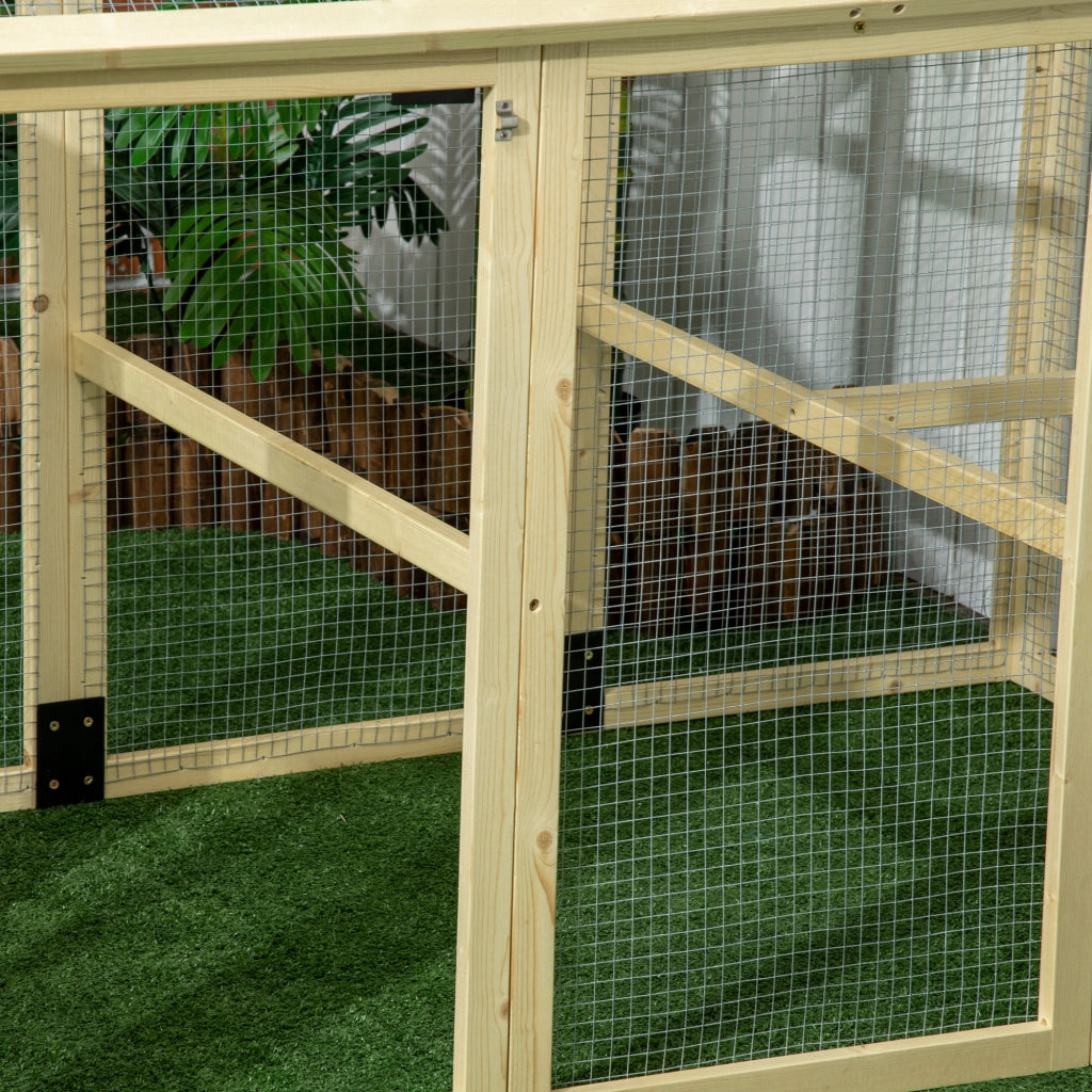 Recinto per Galline all'Aperto 140x88,5x106 cm con Porte Multiple e Rete in Metallo in Legno Naturale