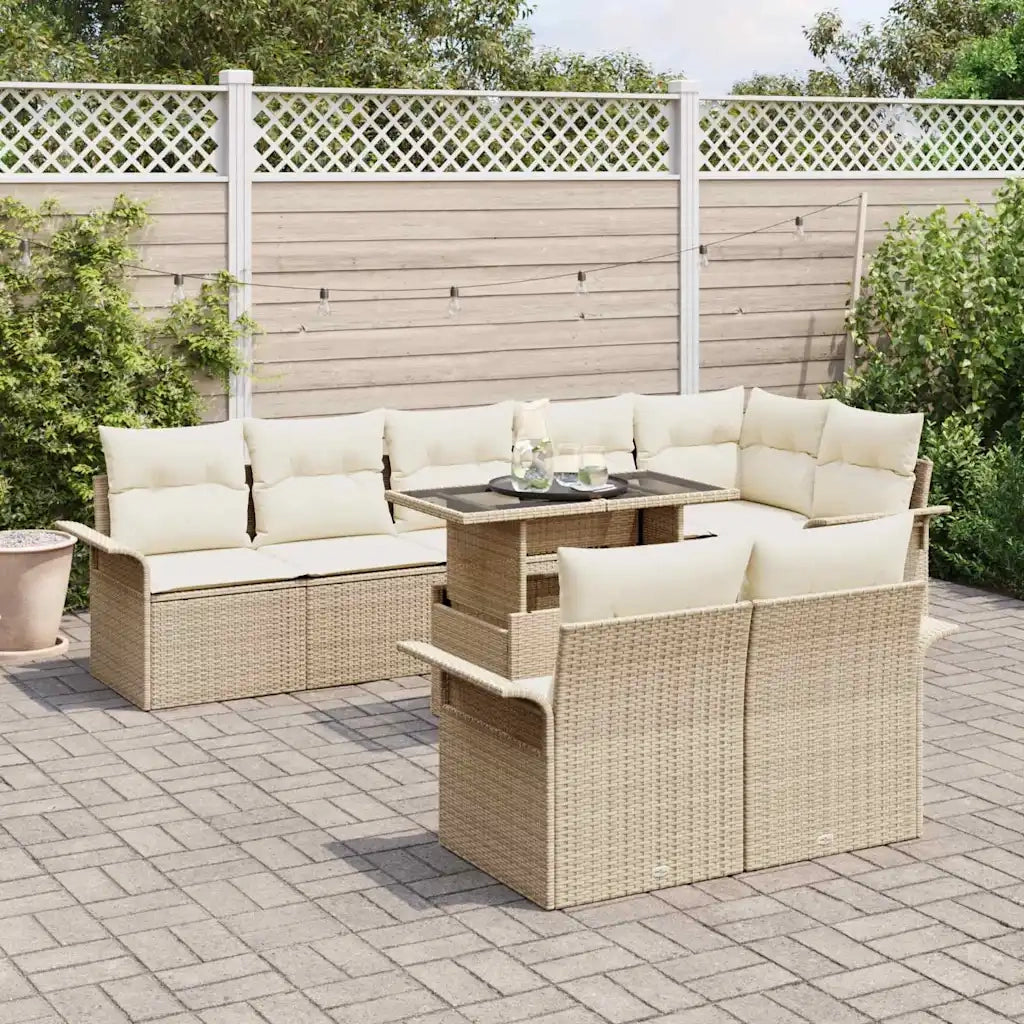 Set Divano da Giardino con cuscino 9 pcs Beige Poly Rattan 3348307