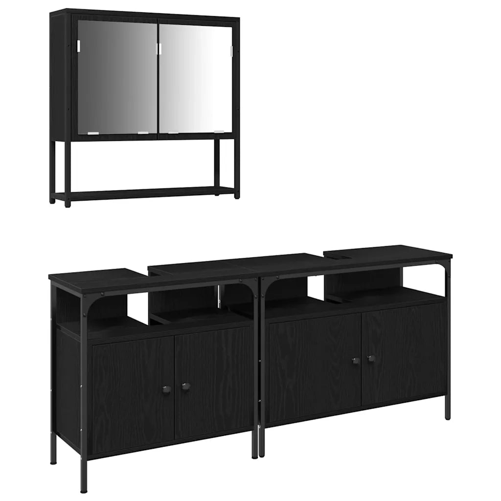 Set di mobili per il bagno 3 pcs Nero Legno multistrato 3334356