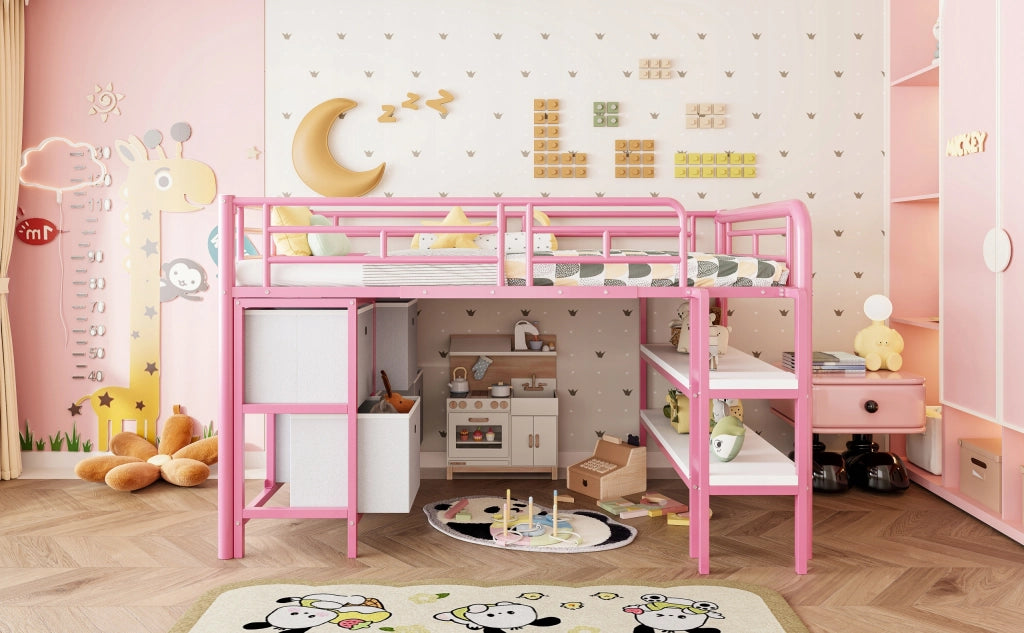 Letto singolo per bambini con spazio di archiviazione - Xylo - 90x200 - Rosa