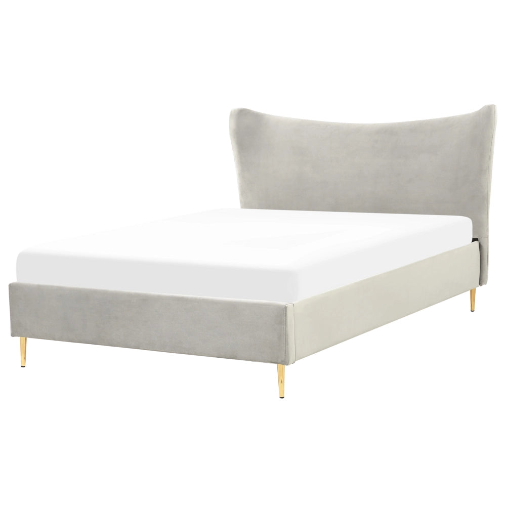 Letto in velluto grigio con struttura 140 x 200 cm gambe imbottite oro testiera stile glamour moderno