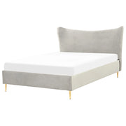 Letto in velluto grigio con struttura 140 x 200 cm gambe imbottite oro testiera stile glamour moderno