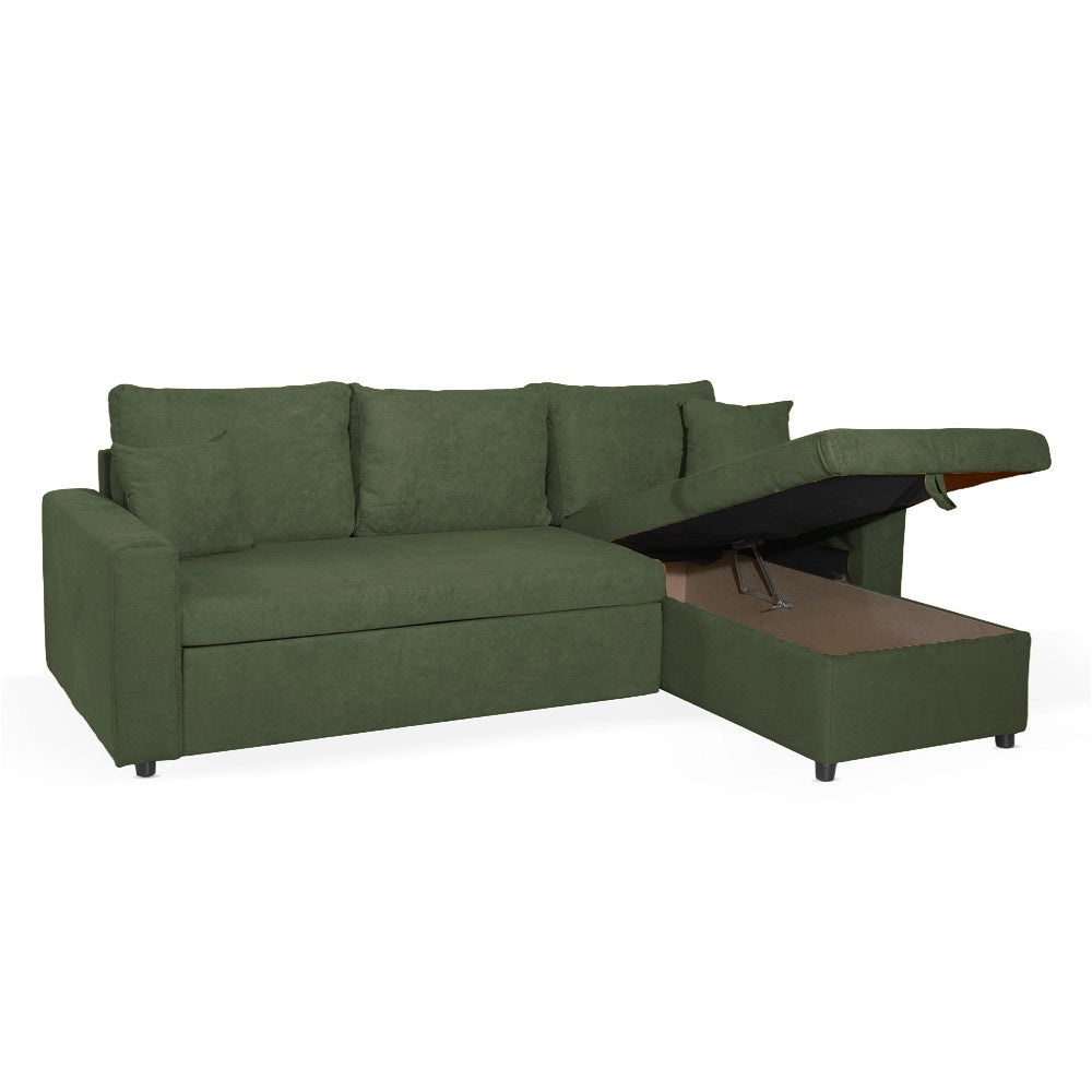 Divano con penisola reversibile funzione letto Golf tessuto verde muschio 225x148x91H