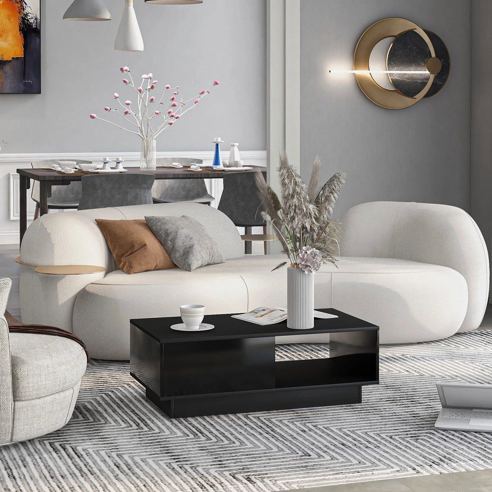 Tavolino da Caff¨¨ con LED ¨C MINIMAL ¨C Nero, Piano Lucido, 95x55x32 cm