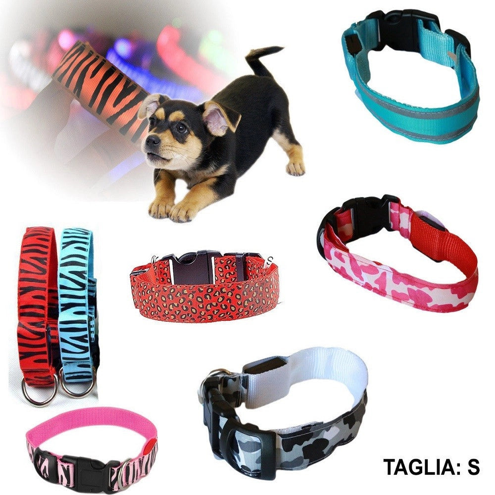 Trade Shop - Collare Per Cane Cani A Led Luminoso Sicurezza Led Notturno Clip Fantasia Tg.s -