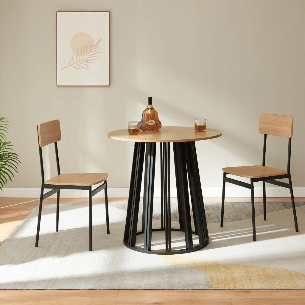 Tavolo Rotondo Lensuu da Pranzo (AxØ) 76 x 80 cm - Effetto Rovere/Nero [en.casa]