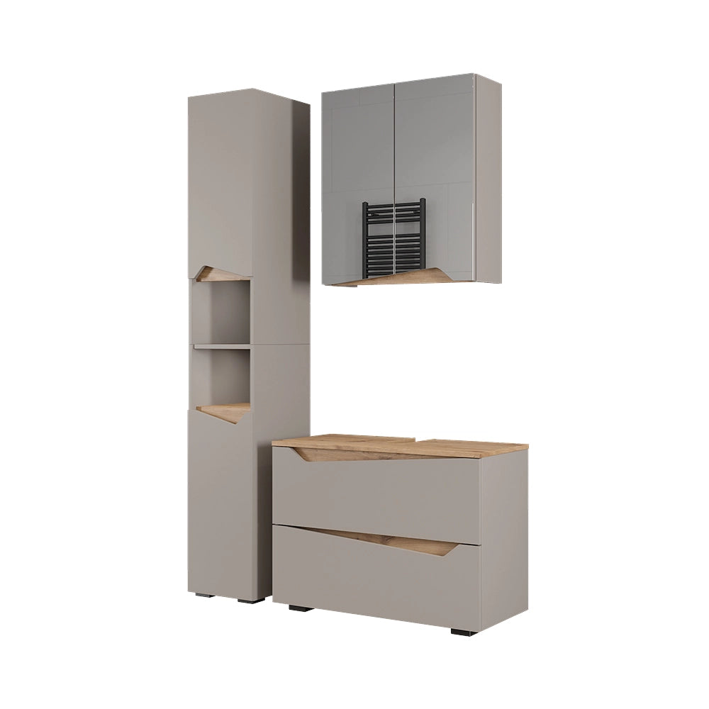 Vicco Set di mobili da bagno Greige/Artigianale 3 parti con mobile alto