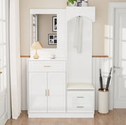 Guardaroba da ingresso 110x33x185.5 cm con scarpiera; specchio e panca bianco