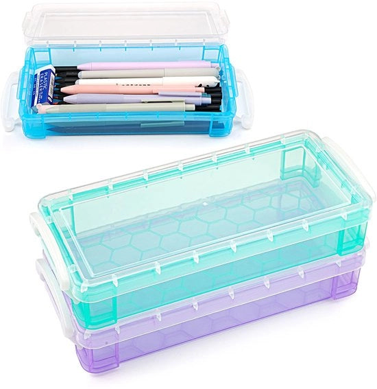 Set di 3 scatole per pennarelli, scatole trasparenti, organizzatore per pennarelli, set di pennarelli per bambini, set di matite acquerello, set di penne per disegno, attrezzatura per disegno, organizzatore per materiali da ufficio