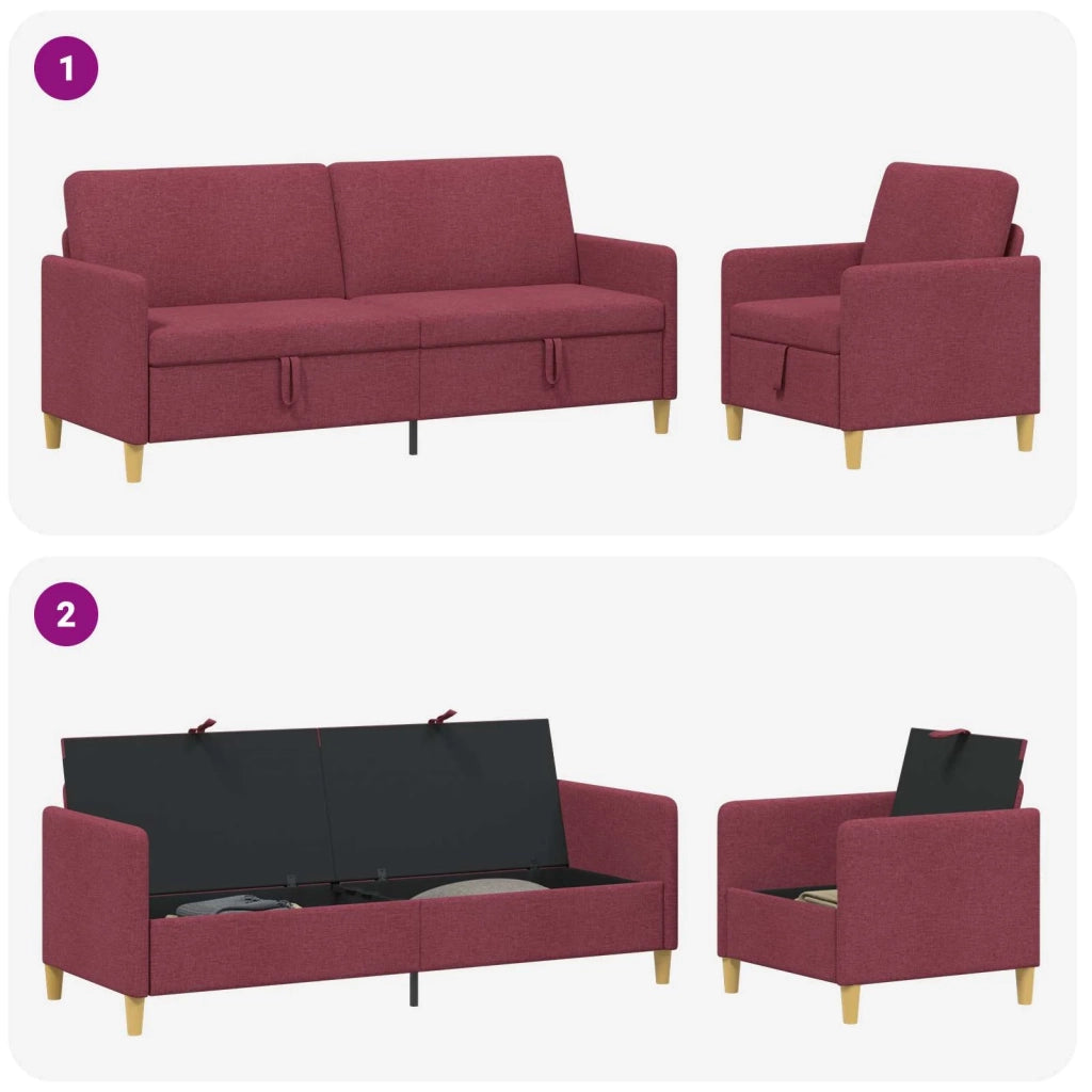 Set di Divani con Storage 2 pz Rosso Vino Poliestere 3429235