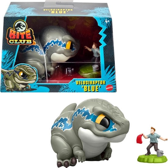 Figura e accessori del Club della Bocca del Giurassico - Velociraptoide blu