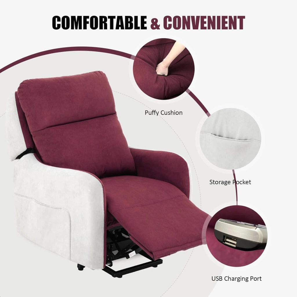 Poltrona massaggiante elettrica con Power Lift con funzione di massaggio SL, poltrona relax con telecomando con porta USB per anziani, schienale rimovibile, tessuto rosso