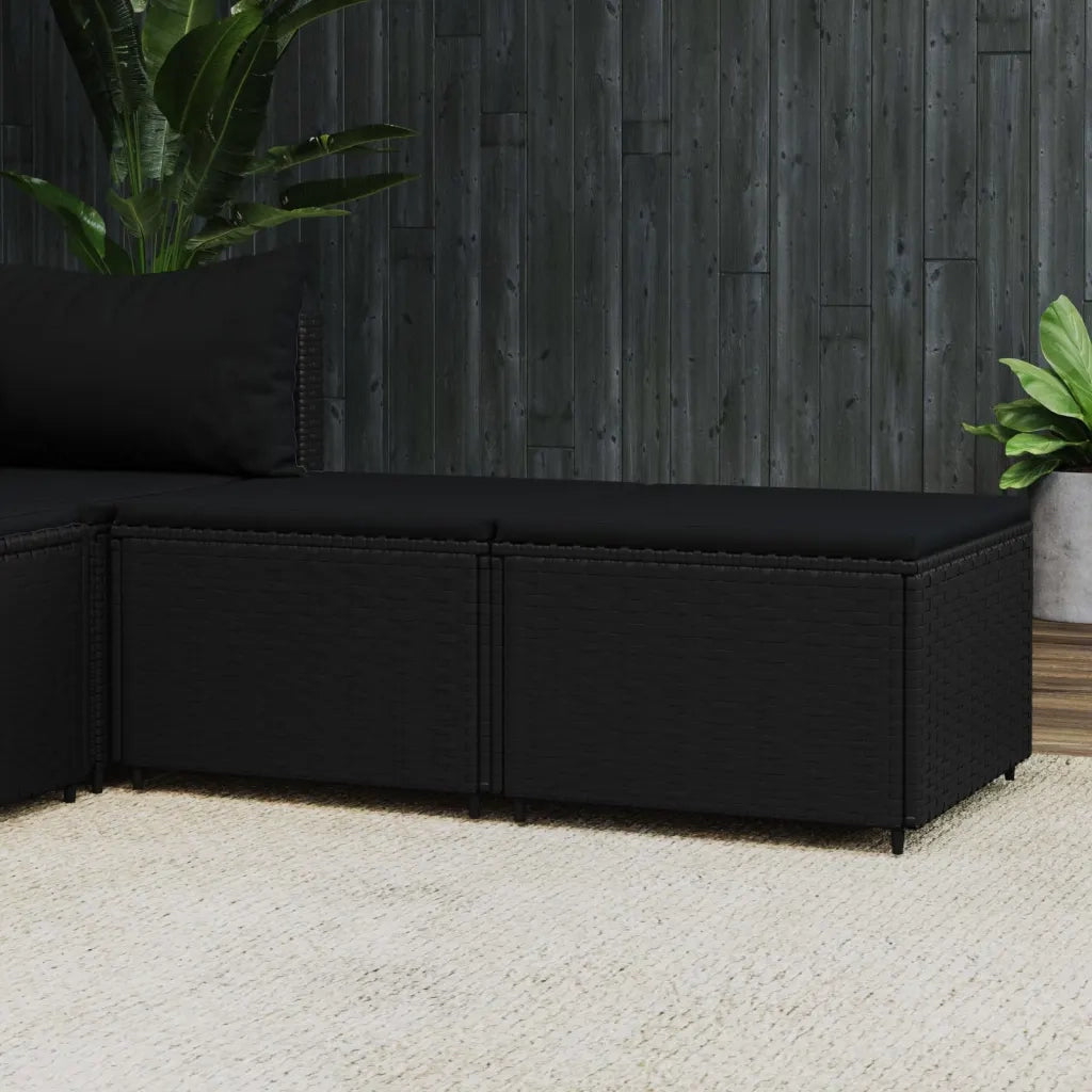 Poggiapiedi da Giardino con Cuscini in Polyrattan Nero CFW9940111