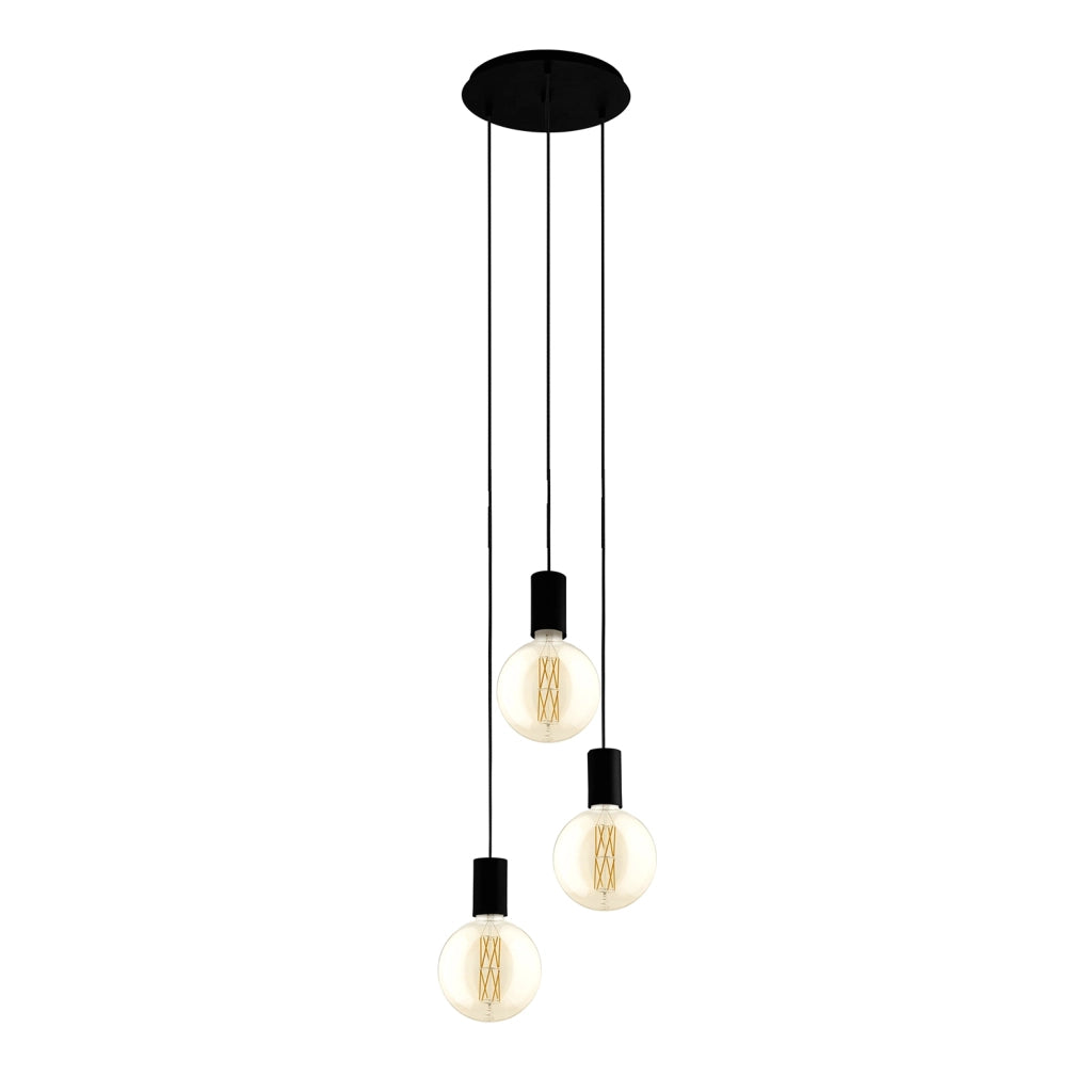 Lampadario A Sospensione Contemporaneo Pozueta Acciaio Nero 3 Luci E27 D33