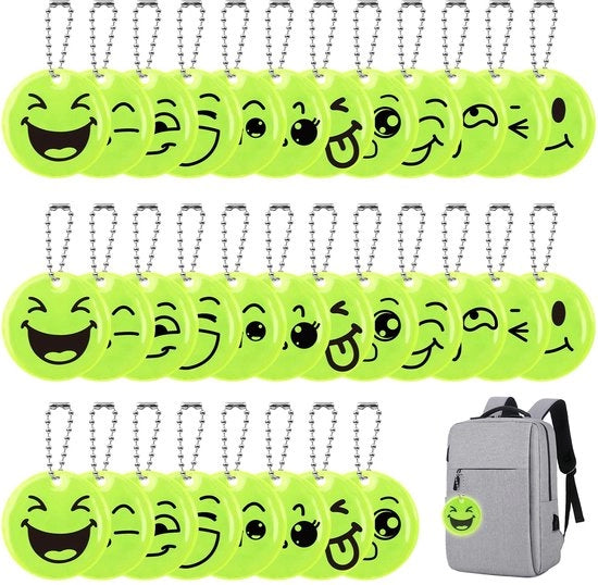 Riflettori 30 pezzi - Hanger di sicurezza - Disegno sorriso - Impermeabile - Resistente all'usura - Adatto per biciclette/zaini - Etichette di sicurezza