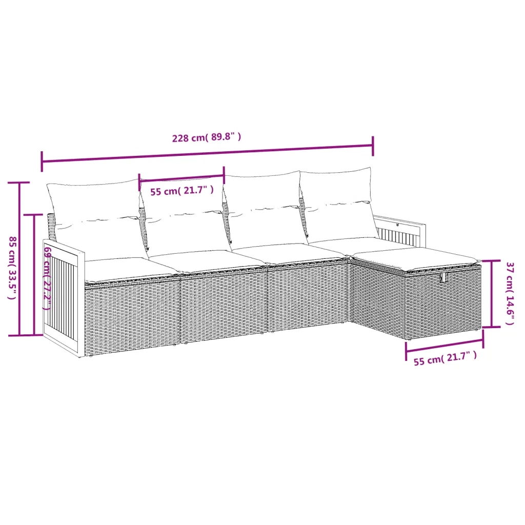 Set Divani da Giardino 5 pz con Cuscini in Polyrattan Nero