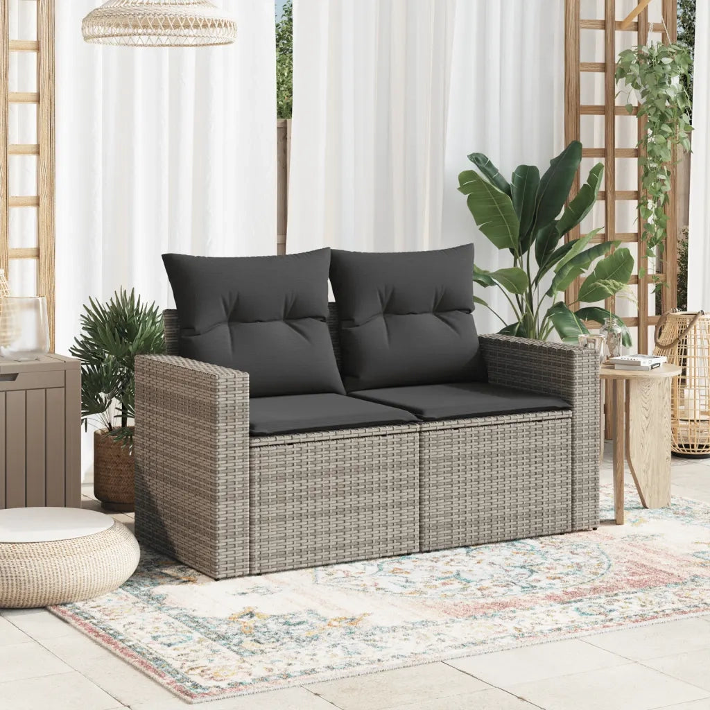 Divano da Giardino con Cuscini 2 Posti Grigio in Polyrattan 366140