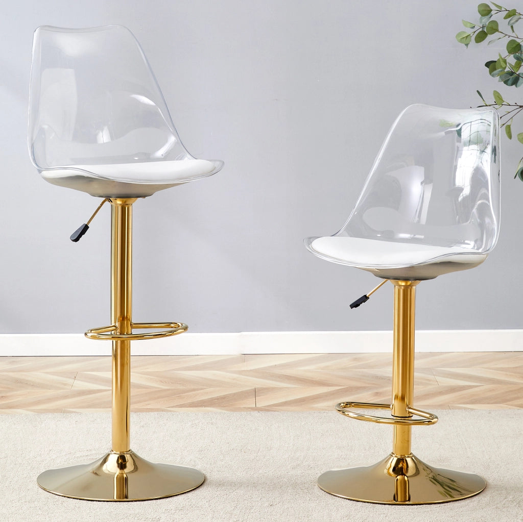 Set 2 sgabelli da bar 65,5x52,5x63,5 cm oro e trasparente in metallo, regolabili