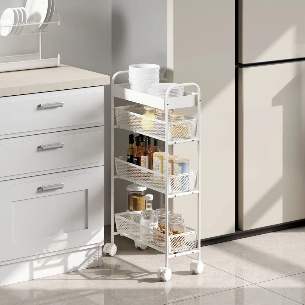 Carrello Multiuso in Metallo con 3 Cestelli ¨C Zephmum ¨C Bianco 60x40x90
