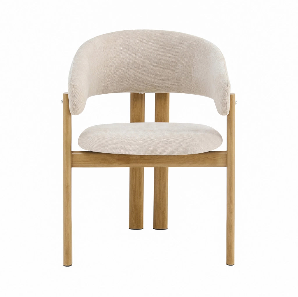 SEDIA con braccioli Set da 4 pezzi Metallo effetto legno e Lino Beige