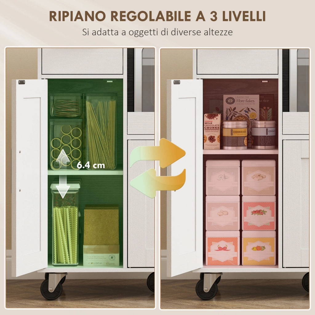Mobiletto Microonde con Cassetto e Armadietti ¨C zephmum ¨C Legno Bianco 80x40x88.7 cm