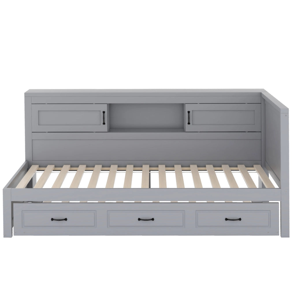 Divano letto 90x200 cm con letto estraibile; vano contenitore; truciolare e MDF; grigio