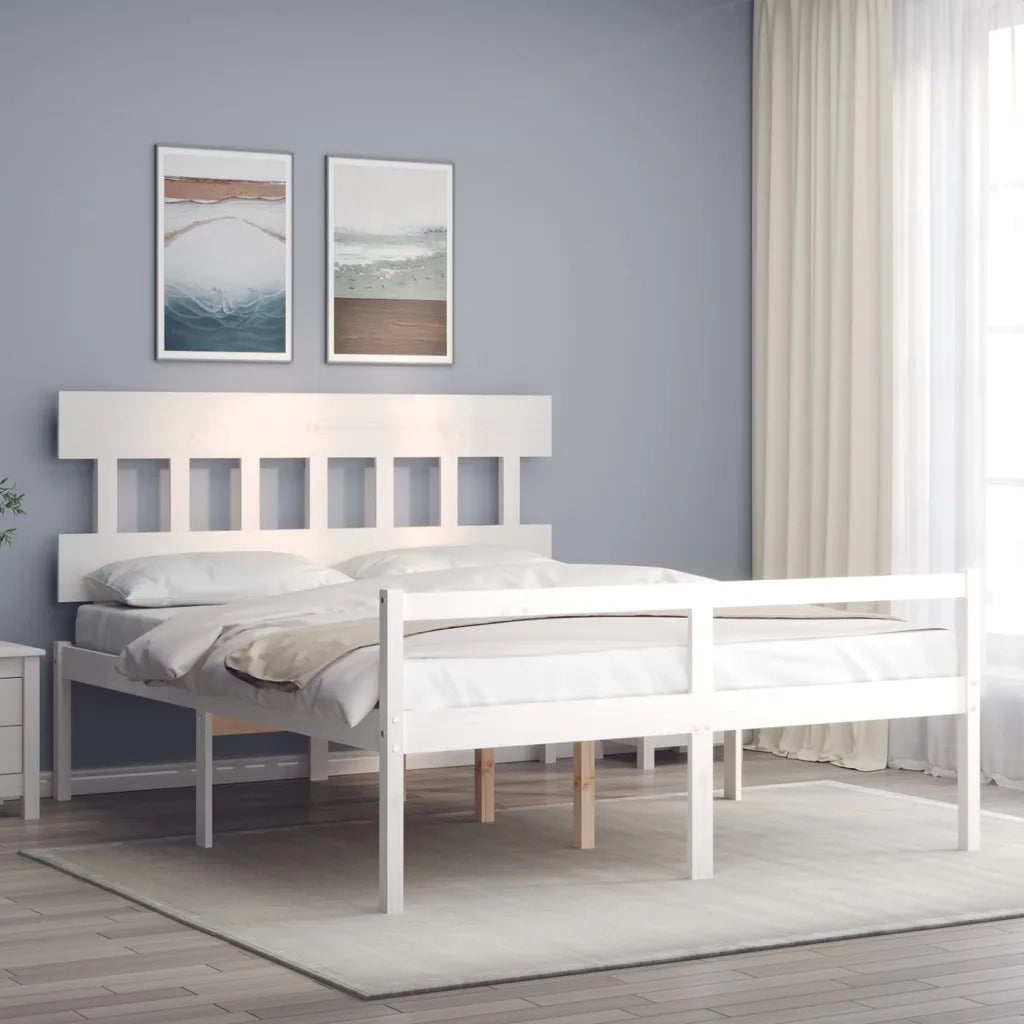 Letto per Anziani con Testiera-Struttura Letto per Anziani Bianco 160x200 cm Legno Massello 224933