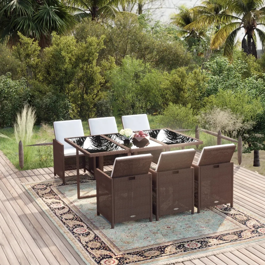 Set da Pranzo da Giardino 7 pz con Cuscini Polyrattan Marrone 3095539