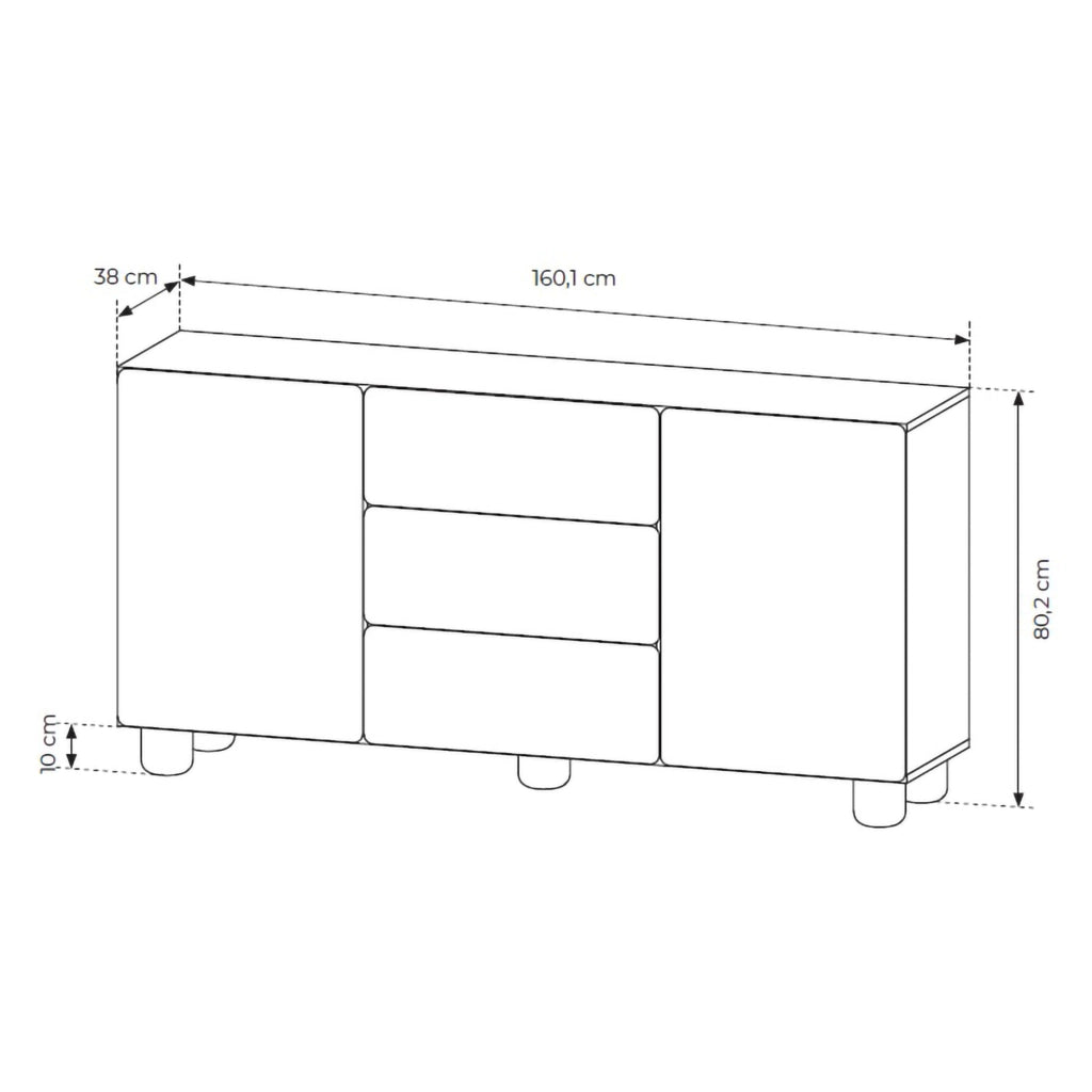 Madia Hamonene, Credenza 3 Cassetti, 160x38x80h cm Marrone Rovere