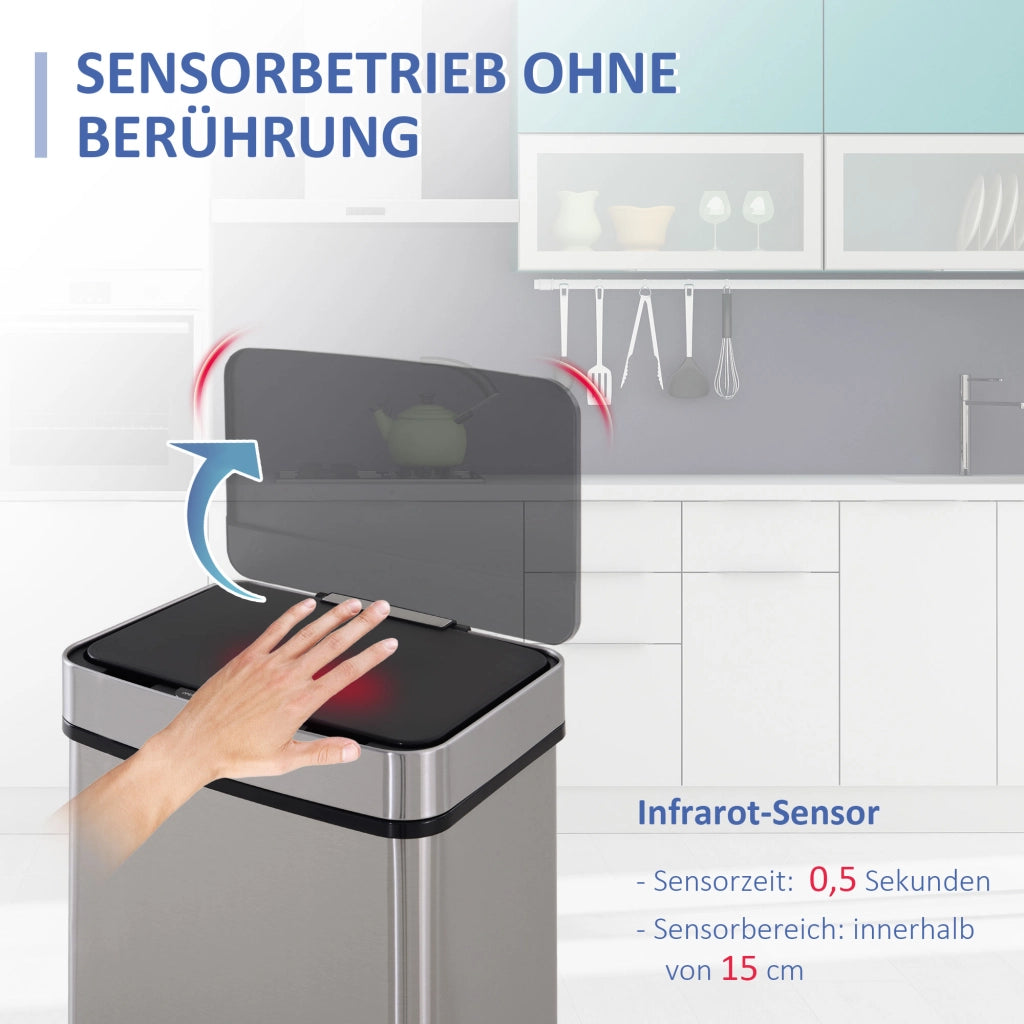 Cestino per rifiuti con sensore 47L ¨C zephmum ¨C acciaio inox argento