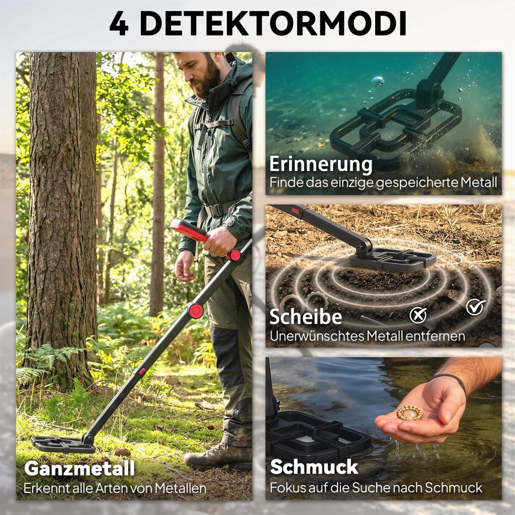 Rilevatore Metalli Impermeabile IP68 ¨C Zephmum ¨C 4 Modi con Cuffie e Pala