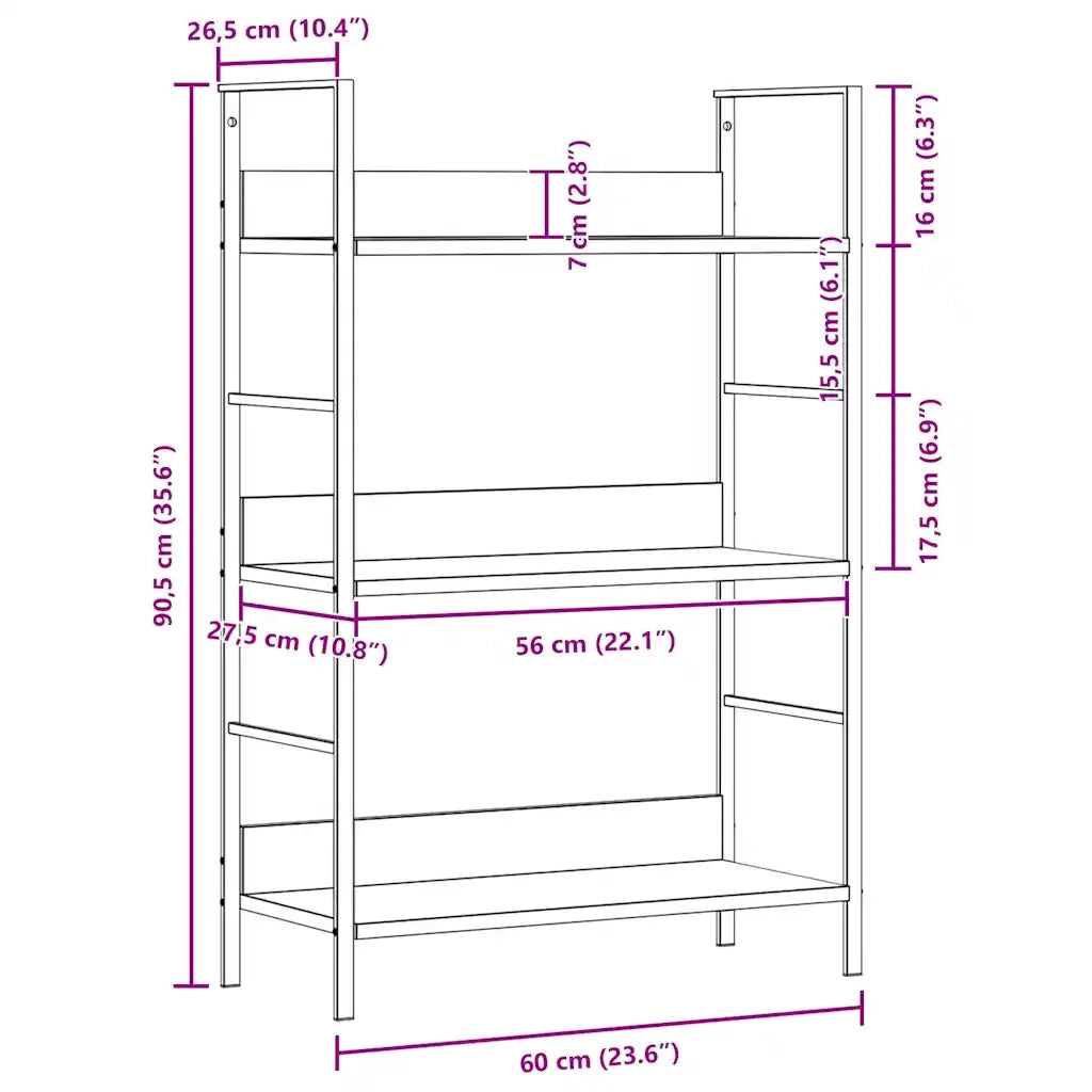 Scaffale Libri 3 Ripiani Nero 60x27,6x90,5 cm Legno Multistrato 288218