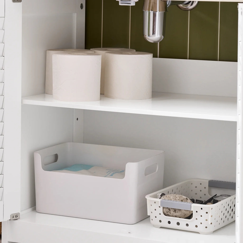 Mobile Base per lavabo con 2 Ante in Stile tapparelle,Bianco-Naturale,L60*P35*A59cm,FRG237-WN