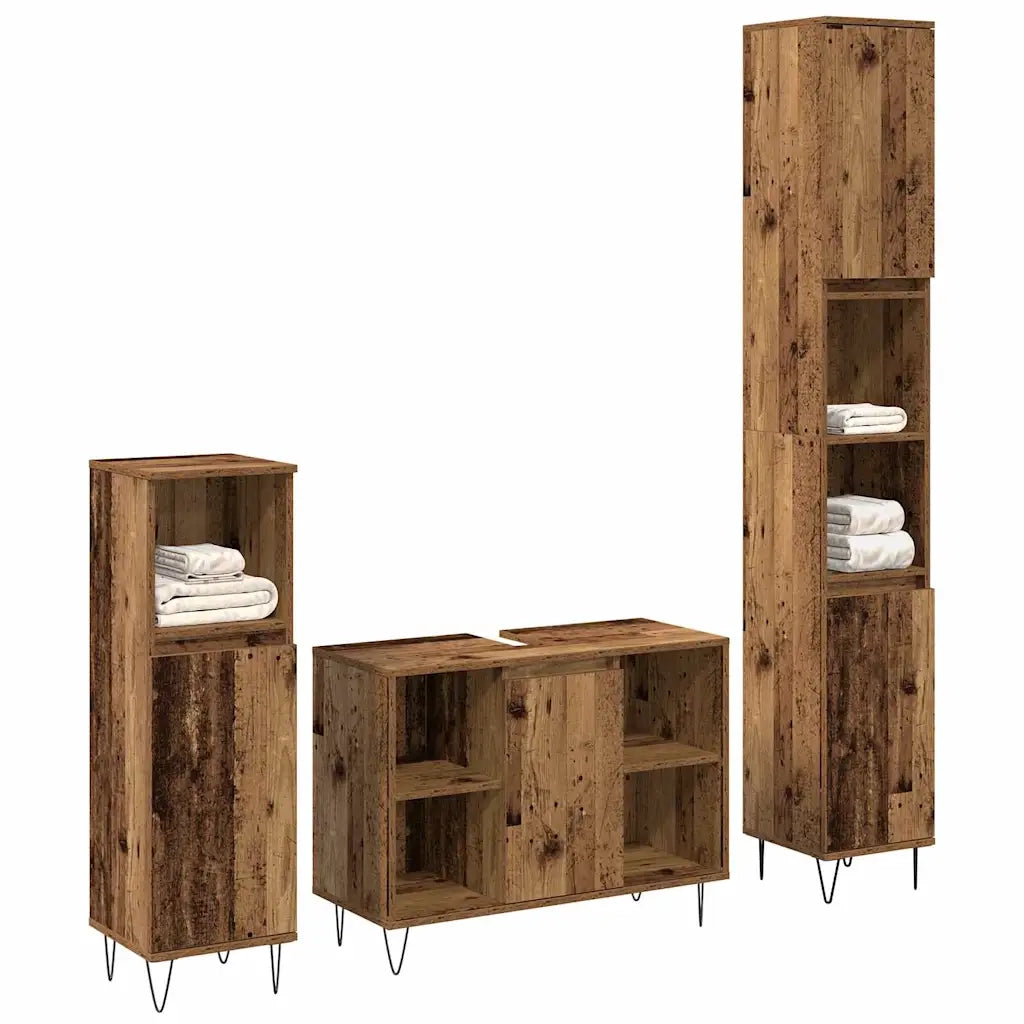 Set di mobili per il bagno con lo scaffale 3 pcs Legno vecchio 3378507